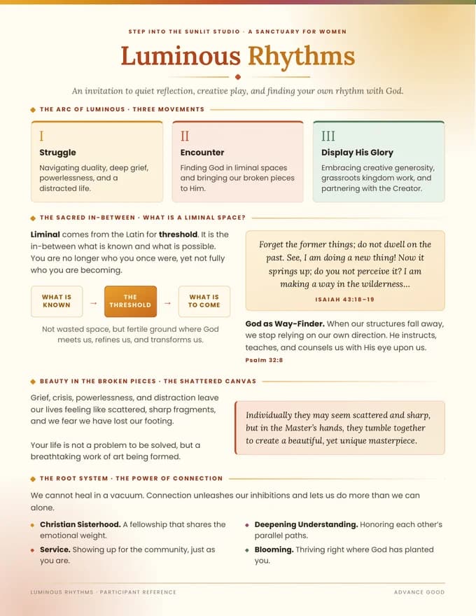 First page of the Luminous Rhythms participant reference card